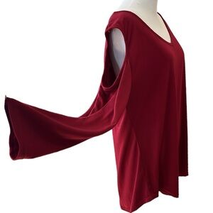AOLAKEKE LONG SLEEVE COLD SHOULDER V NECK TOP RED PLUS SIZE 3X NEW WITH TAGS
